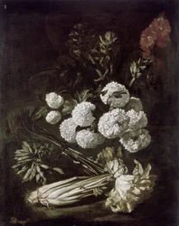 Stilleben med blommor och grönsaker, 1600-talet
